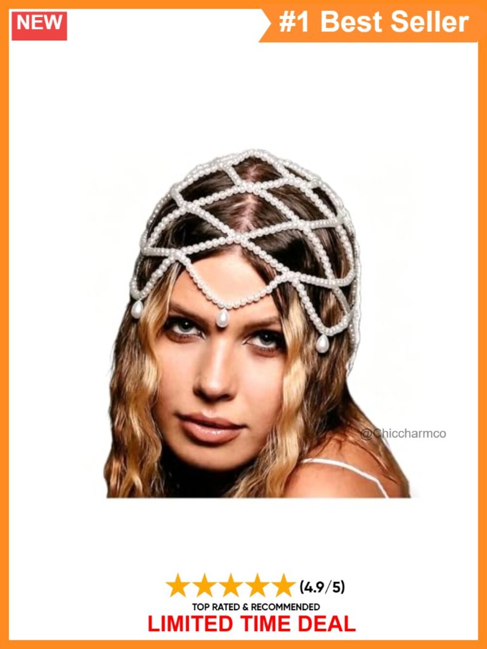 1920s Mesh Pearl Head Chain Tassel Headpiece Cap Flapper Wedding Prom Costume